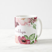 Mug Bourgogne/Marsala et bouquet rose de pivoine (Devant droit)