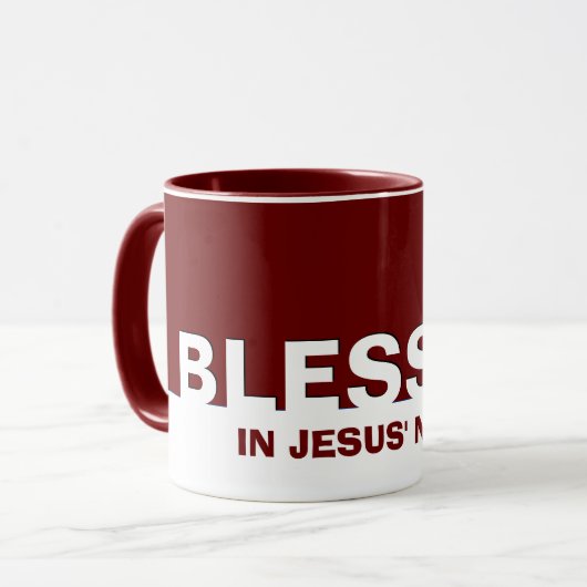 Mug Bourgogne Moderne BÉNÉFICIÉ Au Nom De Jésus Chréti (Devant gauche)