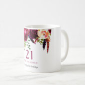 Mug Bourgogne rose Floral 21e anniversaire cadeau d'in (Devant droit)