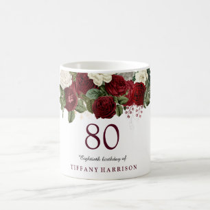 Mug Bourgogne Rouge Blanc Rose 80e anniversaire Favor