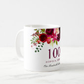 Mug Bourgogne Rouge Floral Boho 100e anniversaire Cade (Devant gauche)