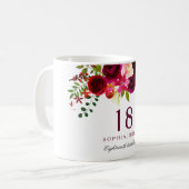 Mug Bourgogne Rouge Floral Boho 18e anniversaire Cadea (Devant gauche)