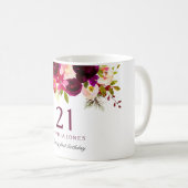 Mug Bourgogne Rouge Floral Boho 21e anniversaire Cadea (Devant droit)
