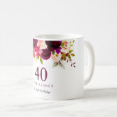 Mug Bourgogne Rouge Floral Boho 40e anniversaire Cadea (Devant droit)