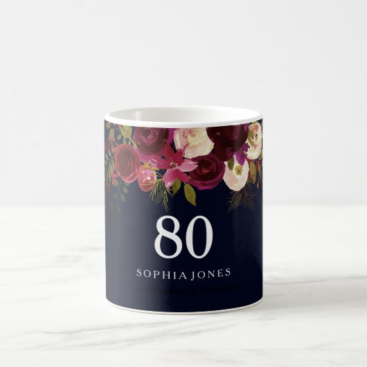 Mug Bourgogne Rouge Marine Bleu Flore 80e anniversaire (Centre)