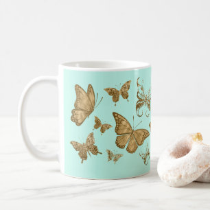 Mug Bouteille à café Aqua et Gold Butterfly