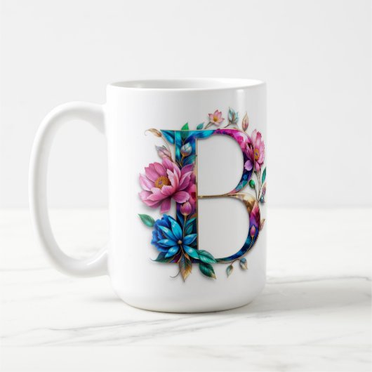 Mug Bouteille à café lettre B fleurie (Gauche)