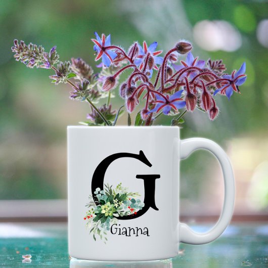 Mug Bouteille de café monogramme de la fleur de jardin
