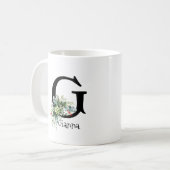 Mug Bouteille de café monogramme de la fleur de jardin (Devant gauche)