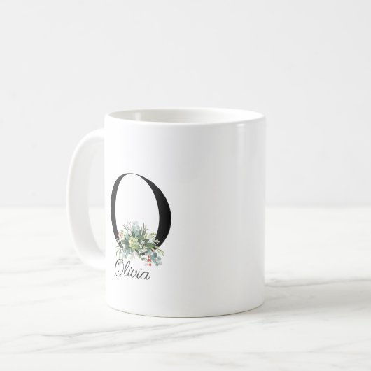 Mug Bouteille de café monogramme initiale fleur sauvag (Devant gauche)