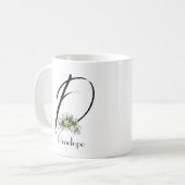 Mug Bouteille de café monogramme initiale fleur sauvag (Devant gauche)