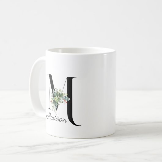 Mug Bouteille de café monogramme initiale fleur sauvag (Devant gauche)