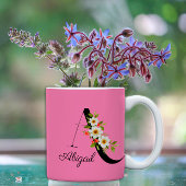 Mug Bouteille de café rose monogramme fleur sauvage