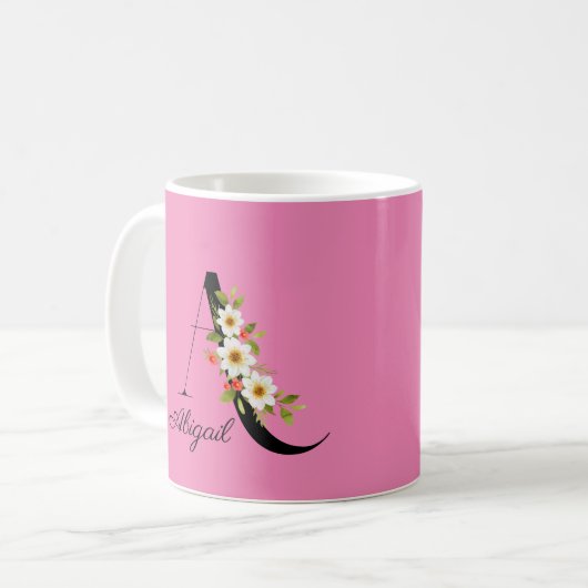 Mug Bouteille de café rose monogramme fleur sauvage (Devant gauche)