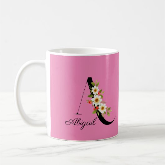 Mug Bouteille de café rose monogramme fleur sauvage (Gauche)