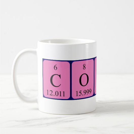 Mug Bouteille de nom de table périodique Connah (Gauche)