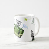 Mug Bouteille de parfum motif sans soudure et texte aq (Devant droit)