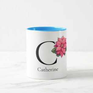 Mug Bouteille monogramme minimaliste Catherine avec fl