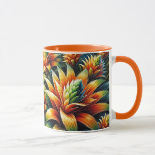 Mug Bouteille orange avec fleurs jaune et vert