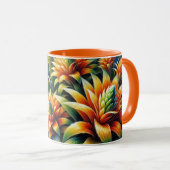 Mug Bouteille orange avec fleurs jaune et vert (Devant droit)