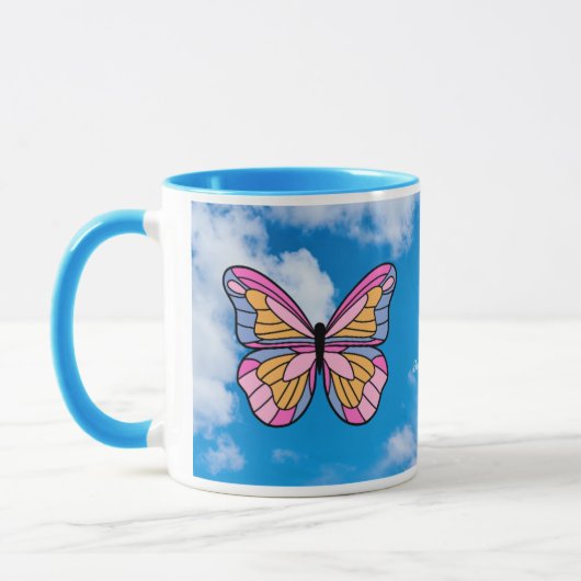 Mug Bouteille rose papillon bleu (Gauche)