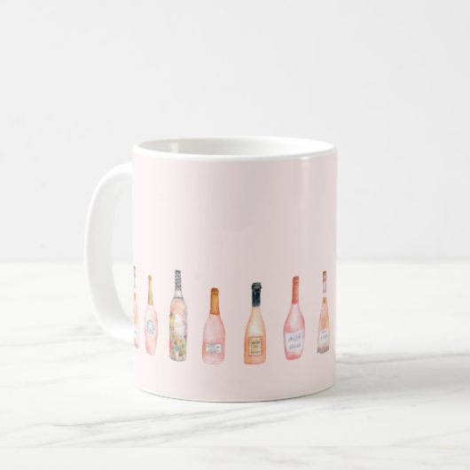 Mug Bouteilles de vin rosé rose aquarelle illustration (Devant gauche)