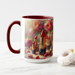 Mug Bouton à lèvres & Fleurs Peinture impressionniste