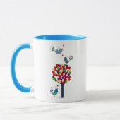 Mug Bouton Arbre et oiseaux Bleu (Gauche)