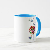 Mug Bouton Arbre et oiseaux Bleu (Devant droit)
