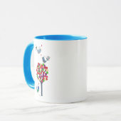 Mug Bouton Arbre et oiseaux Bleu (Devant gauche)