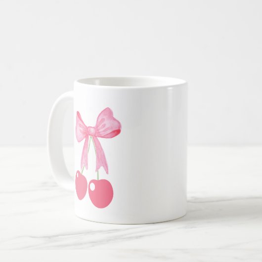 Mug Bow et cerises roses, style coquette (Devant gauche)