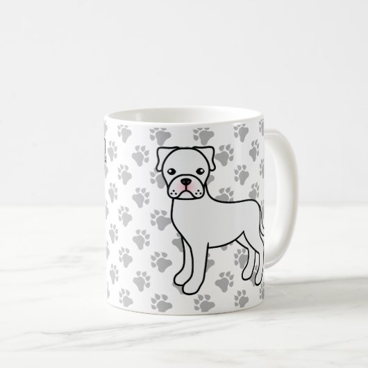 Mug Boxe blanche mignonne chien de dessin (Devant droit)