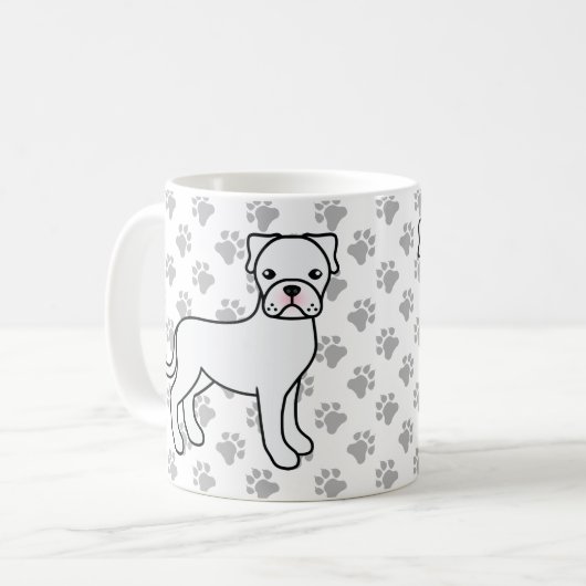 Mug Boxe blanche mignonne chien de dessin (Devant gauche)