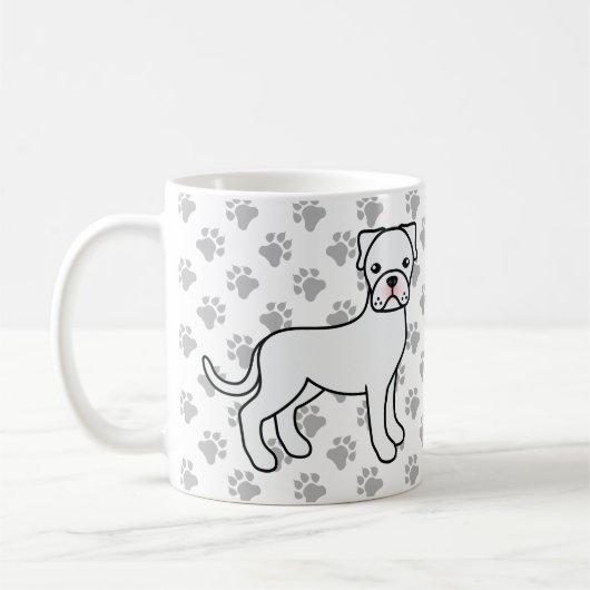 Mug Boxe blanche mignonne chien de dessin (Gauche)