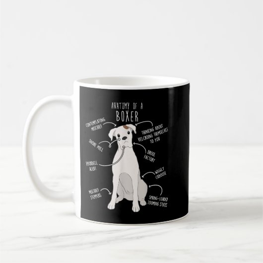 Mug Boxer Chien blanc Vérifier Anatomie Funny Mignonne (Gauche)
