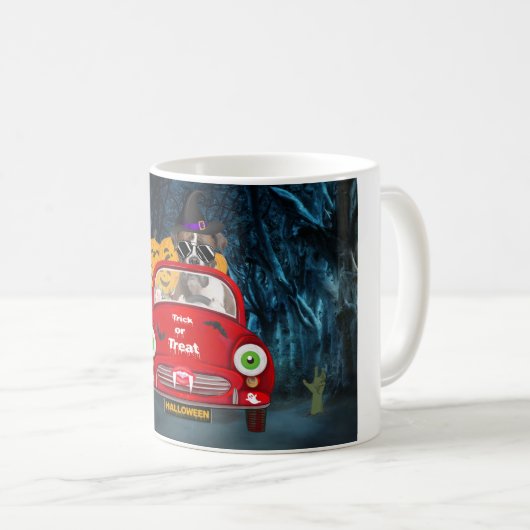 Mug Boxer Chien Conduite Voiture Effrayant Halloween (Devant droit)