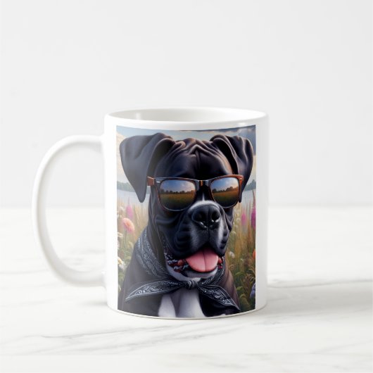 Mug Boxer Chien Mignon avec Lunettes de Soleil (Gauche)