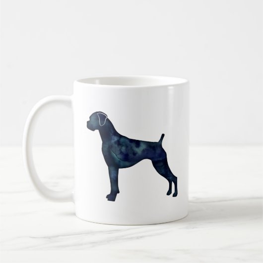 Mug Boxer Chien Oreilles naturelles Noir Aquarelle Sil (Gauche)