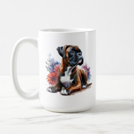 Mug Boxer parmi les fleurs en aquarelle (Gauche)