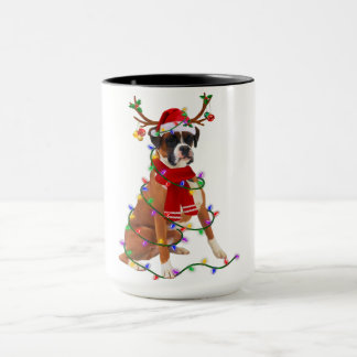 Mug Boxer Reindeer Feux de Noël Chien Xmas Lover Gif