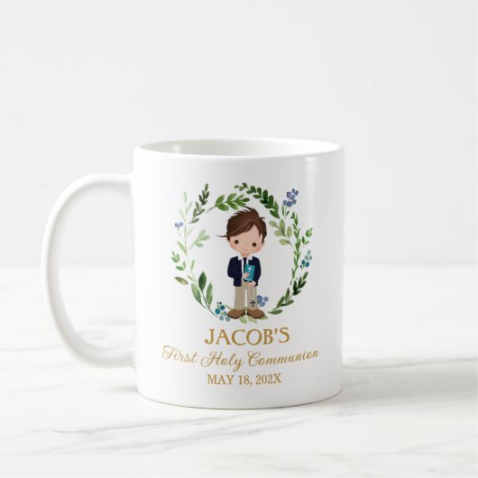 Mug Boy First Communion Favors Greenery Wreath (Gauche)
