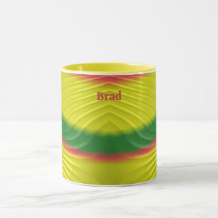 Mug BRAD ~ Rouge clair Vert Jaune Fractal ~