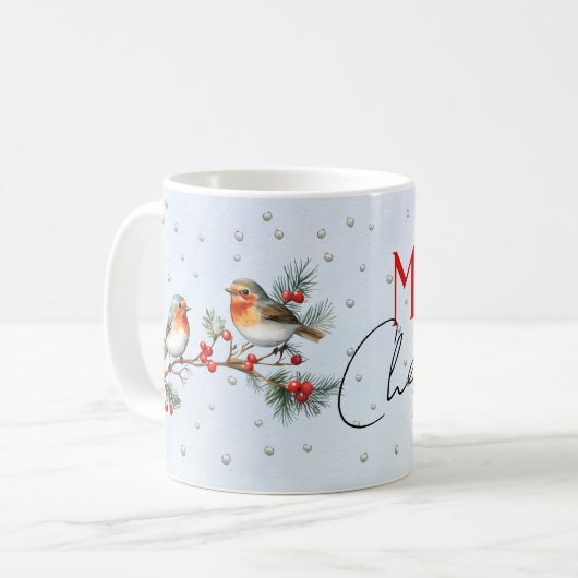 Mug Branch with robin birds and berries Christmas (Devant gauche)