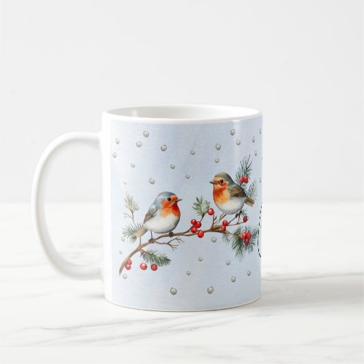 Mug Branch with robin birds and berries Christmas (Gauche)