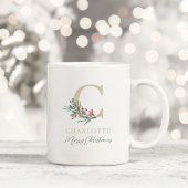 Mug Branche de baie rustique initiale et nom de Noël