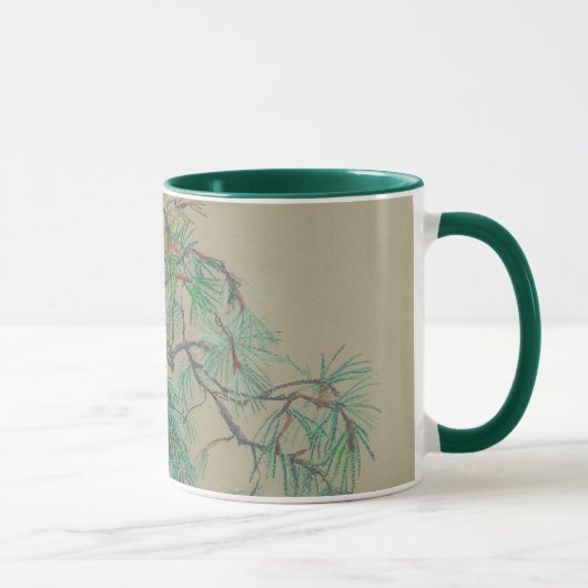 Mug "Branche de pin", dessin pastel dans les tons vert (Droite)
