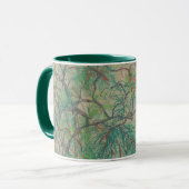 Mug "Branche de pin", dessin pastel dans les tons vert (Devant gauche)