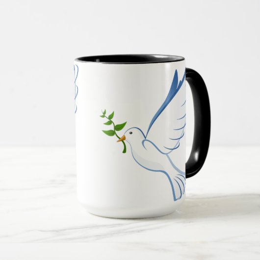 Mug branche d'olivier volant de colombe (Devant droit)