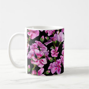 Mug Branches de géranium, bourgeons roses aquarelles.