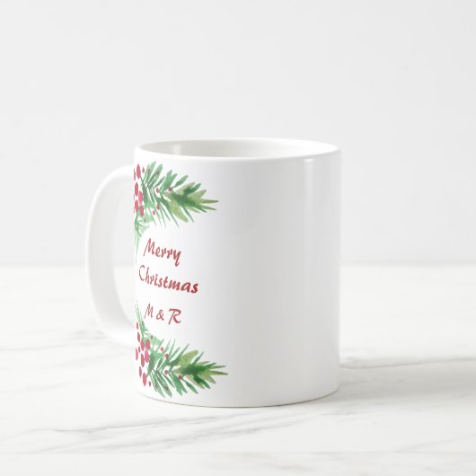 Mug Branches De Pin Cute Avec Baies Rouges (Devant gauche)